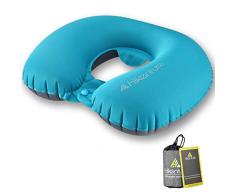 Reise-Nackenkissen von Hikenture® - aufblasbares Nackenkissen – Reisekissen - leichtes Nackenhörnchen aus weichem, bequemem Stoff – im Flugzeug, Auto, Zug (Türkis)