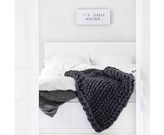 CULASIGN Gestrickte Decke, Grobe Strickdecke Wolle Garn Arm Stricken werfen Super große klobige Stricken Decke Haustier Bett Stuhl Sofa Yoga Matte Teppich (Dunkelgrau,100 * 120cm)