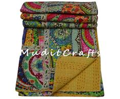 Indische Kantha Steppdecke, Patchwork-Design, handgefertigt, Kantha-Decke, Bettdeckenbezug, Twin Kantha Tagesdecke, Bohemian Bedding Größe (mehr), 152,4 x 228,6 cm