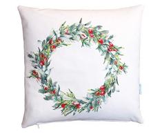 Weihnachts Kranz Kissen, Aquarell, 40x40 cm Hülle, Leinen und Baumwolle, Deko, Sofa, Garten