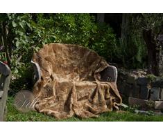 fellcastell XXL Merino Lammfelldecke 220x200 cm Braun Rückseite Leder Felldecke echtes Lammfell