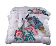 QUILT ZLYFA Weiße Daunenbettdecke Mit 100% Baumwolle Daunendecke Quilting Design Peacock Bild, King-200 * 230CM