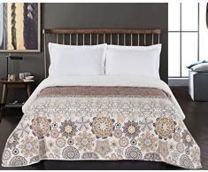DecoKing Tagesdecke 220 x 240 cm braun orange weiß Bettüberwurf mit abstraktem Muster zweiseitig pflegeleicht Alhambra Schokolade White Brown Chocolate