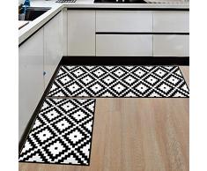Ommda Küchen Teppiche Läufer Schwarz und weiß Drucken Antiskid Küchenläufer Schlafzimmer Dekorativ mit Gummirückseite 40x60cm