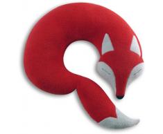 Leschi REISEKISSEN für erholsamen Schlaf in Auto, Flugzeug und Camping-Bett/Reisegeschenk für Kinder und Erwachsene/waschbares Nackenkissen/Fuchs Peter, rot grau schwarz