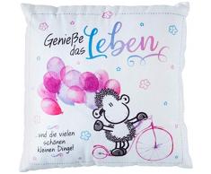 Sheepworld 46207 kleines Plüschkissen mit Design Genieße das Leben, 25 cm x 25 cm Kissen, Polyester, Aquarell