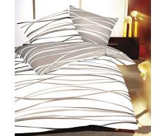 Hans-Textil-Shop Biber Bettwäsche Wellen Streifen - Winter, Bettbezug, Gestreift (Weiß Beige, 155x220 cm + 80x80 cm)