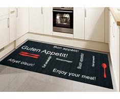 CARPETIA Küchenläufer Küchenteppich Gelläufer waschbar schwarz rot Weiss mit Schriftzug Guten Appetit Größe 80 x 250 cm
