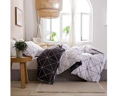 Luofanfei Schwarz Weiß Bettwäsche 135x200 Microfaser Kariert 2 Teilig Bettbezug Streifen Geometrisch Zweiseitig Wendebettwäsche Modern 1 Bettbezug 135 x 200 cm + 2 Kissenbezüge 80 x 80 cm,JJA