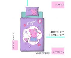 Character World Peppa Wutz Mädchen-Bettwäsche Biber Flanell · Kinderbettwäsche Peppa Pig Butterfly · Wendebettwäsche · Kissenbezug 40x60 + Bettbezug 100x135 cm - Reißverschluss