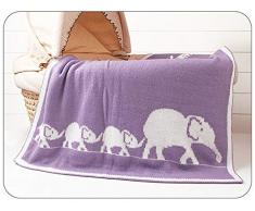 PDXTZ Babydecke, Wohndecke Zopfmuster/Zopfstrick, Cartoon Elefantenmuster, Gestrickte Decke Maternal Und Baby Bequeme Decken, Textile Kinder Strickdecke Geschenk Babydecke 75 * 95Cm,Lila
