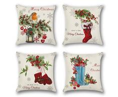 Artscope 4er-Set Dekorativ Kissenbezug 45 x 45 cm, Baumwolle Leinen Kissenbezüge Dekokissen Kissenhülle Set Kissen Fall für Sofa Auto Schlafzimmer Zuhause Dekor (Merry Christmas mit Vogel)