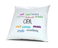 Kopfkissen mit dem Namen Opa, Kissen mit Füllung - Positive Eigenschaften, 40 cm, 100% Baumwolle, Kuschelkissen, Liebeskissen, Namenskissen, Geschenkidee