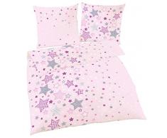 STERNE Fein Biber Mädchen Bettwäsche · Kinderbettwäsche ☆ STARS Sterne & Sternchen in Rosa Lila Grau - Kissenbezug 80x80 + Bettbezug 135x200 cm - 100% Baumwolle - Jugend-Bettwäsche