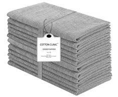 Baumwolle-Klinik 12er-Set Stoffservietten, 100% Baumwolle Servietten Weich Gemütlich Maschinenwaschbar - 50x50 cm Grau