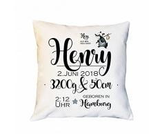 ilka parey wandtattoo-welt Kissen mit Geburtsdaten Babykissen Jungs Dekokissen mit Waschbär Name & Größe Spruchkissen ks152