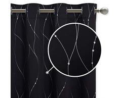 NICETOWN Thermo Gardinen Verdunkelung Schwarz - Blickdichte Gardinen für Schlafzimmer/Kinderzimmer Vorhang Blickdicht Ösenschal, 2er Set H 182 x B 132 cm