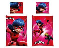 Biber Kinder-Wende-Bettwäsche Miraculous Ladybug Stars 135 x 200 cm + 80 x 80 cm 100% Baumwolle Flanell Marinette Adrien Ladybug Cat Noir Paris deutsche Größe 2 Vollmotive Lady Bug Reißverschluss