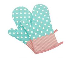1 Paar Hitzebeständig Ofenhandschuhe Verdickte Hitzeresistente Topflappen Backhandschuhe aus Baumwolle und Polyester (3#) - Gepunktet Türkis
