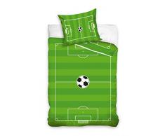 Carbotex Fussball Bettwäsche Fußballplatz Stadion Bettbezug 135x200 + 80x80 cm Fußball Ball Sport Grün mit Verschluss