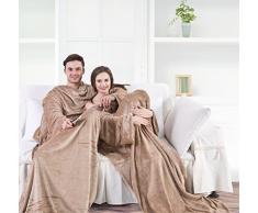 DecoKing Kuscheldecke mit Ärmeln 150x180 cm beige Microfaser TV Decke weich Tagesdecke Lazy
