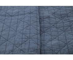 1001 Wohntraum 17JN28 Quilt Anne Karo grau - blau, Plaid Tagesdecke, Muster Decke (180 x 220 cm)