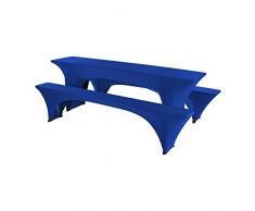 SCHEFFLER-Home Bierzelt-Garnitur 3tlg. Set für Tisch und Bänke Stretch-Hussen 50x220 cm, Stretch-Bezug bi-elastische Husse, Moderne Abdeckung - Blau