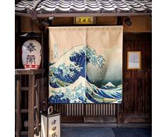 LIGICKY Japanische Gardinen Noren kurz Vorhänge Türvorhang Verdicken Leinen Tapisseri für die Heimtextilien Raumteiler 85 x 90 cm (Ukiyoe Hokusai The Great Wave Off Kanagawa)