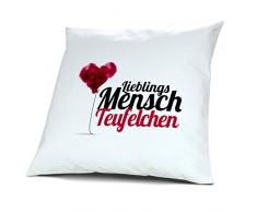 Kopfkissen mit Namen Teufelchen - Motiv Lieblingsmensch, 40 cm, 100% Baumwolle, Kuschelkissen, Liebeskissen, Namenskissen, Geschenkidee