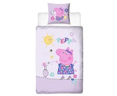 Peppa Wutz Mädchen Bettwäsche · Kinderbettwäsche · Lila, Rosa, Pink · PEPPA PIG Sunny Day · Wendebettwäsche in Flanell / Biber · Kissenbezug 80x80 + Bettbezug 135x200 cm · 100 % Baumwolle