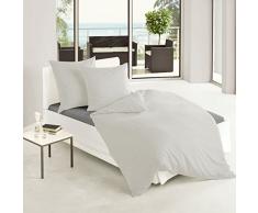 Bierbaum Uni Fein Biber Bettwäsche 2 tlg. 135x200cm Einfarbig Silber Anthrazit Leinen Weiß, Farbe:Silber