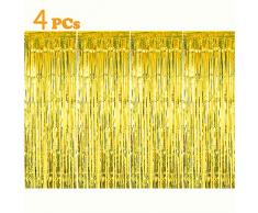 Gintan Metallic Tinsel Vorhänge,4 Stück Folie Fringe Shimmer Vorhang Fringe Vorhang Glitzer Lametta Vorhänge Geburtstag Dekorationen Party liefert Kit, Hochzeit Weihnachten Dekorationen (Gold)