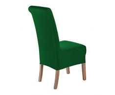 SCHEFFLER-Home Lena Stuhlhussen 2 Stück, Stretch-Hussen Stuhl-Bezug bi-elastische Schutz-Husse, Abdeckung mit Gummiband, Sitzhöhe bis 20-24 cm - Grün