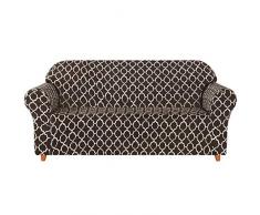 subrtex Sofabezug mit Muster Stretch Sofahusse Elastisch Sesselhusse mit Armlehne Couch überzug Weich Stoff Abwaschbar (3 Sitzer, Dunkelbraun)