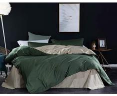 CoutureBridal Bettwäsche 135x200 cm Dunkelgrün Creme Wendebettwäsche Uni Unifarben Microfaser Bettbezug Deckenbezug 135x200 cm und Kissenbezug 80x80 cm