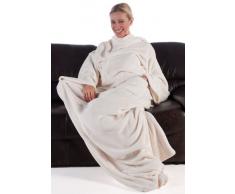 CelinaTex TV-Decke Kuscheldecke mit Ärmeln und Fußtasche XL 170 x 200 cm Creme weiß Coral Fleece Tagesdecke Ärmeldecke