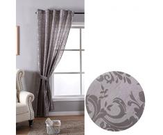 Gardinenbox Vorhang Widseide Optik Barock Blickdicht Flockfasern Deko Gemustert, Blickdicht mit verdecktem Schlaufenband HxB 245x140 cm Grau, 20200