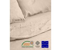 BLUE MOON Leinenbettwäsche Stone-Washed 140x200+70x90cm, 2-teilig, sehr hochwertig, 100% Naturfaser Leinen, Normalgröße, Standardgröße, mit Hotelverschluss, Made in EU (Sand, 140 x 200 + 70 x 90 cm)