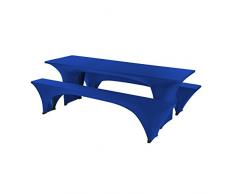 SCHEFFLER-HOME Bierzelt-Garnitur 3tlg. Set für Tisch und Bänke Stretch-Hussen 70x220 cm, Stretch-Bezug bi-elastische Husse, moderne Abdeckung - Blau