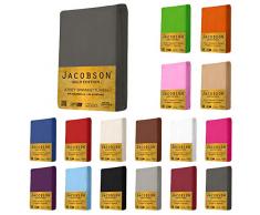 Jacobson Gold Edition Jersey Spannbettlaken Spannbetttuch Baumwolle mit ELASTAN ca. 200 g/m² (140-160 x 220 cm + 40cm, Anthrazit)