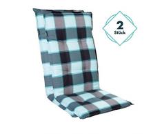 Homeoutfit24 Sun Garden 2-Stück Gartenstuhl-Auflage Prato in Hellblau, gepolstertes Sitzkissen für Hochlehner-Gartenmöbel, 120 x 50 x 7 cm