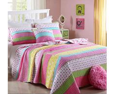 Beddingleer gesteppt Tagesdecke Patchwork Bettüberwurf Tagesdecken Rosa Baumwolle Sofaüberwurf Bettwäsche Baumwolle 2 teilig für Single und kinder 170 x 220 cm