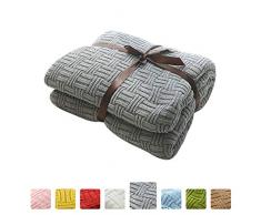MYLUNE HOME 100% Baumwolle Stilvolle Strickdecke für Fernsehen oder Nap auf dem Stuhl, Sofa und Bet(180x200cm,Gray)