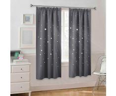 PONY DANCE Vorhänge Kinderzimmer Junge - 2 Stücke H 175 x B 140 cm Blickdichter Vorhang Sterne Kräuselband Sterne Gardinen Grau Blickdicht