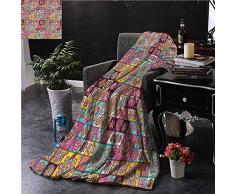 Searster$ Fleece Blanket Patchwork Plüsch Decke Karo Boho Floral Sofa Camping Lesen Auto Reise,102X127 cm (50X40 In)