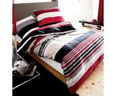 Kaeppel Biber Bettwäsche Set Prime Time Rot Schwarz Weiß Streifen, Größe:240x220cm Bettwäsche