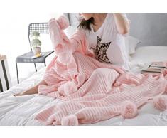 Icegrey Kuscheldecke Mit Pompons Handgefertigt Gestrickt Tagesdecke TV Decke Für Sofa Bett Zimmer Plüsch Strickdecke Mit Pompom Rosa 150x200cm