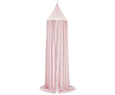 Wonder Space Prinzessin Pom Poms Baldachin, 240cm Bett Kuppel Betthimmel Moskitonetz aus Baumwolle, Insektenschutz Bettvorhang Zelt fürs Innen Schlafzimmer Dekoration Baby Kinder Kinderzimme, Rosa