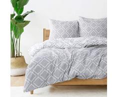 Bedsure Bettwäsche 200x200 cm weiße Bettbezug Set mit Gitter Muster, 3 teilig microfaser Bettwäsche warme& atmungsaktive Bettbezüge mit Reißverschluss und 2 mal 80x80cm Kissenbezug