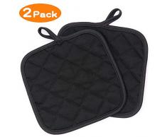 Topflappen 2er Set, KANOSON Baumwolle Stoff Topflappen Hitzebeständige Untersetzer Topflappenmatten Ofenhandschuhe, Waschbare Hot Pads Topflappen zum Küche Kochen Backen - Schwarz